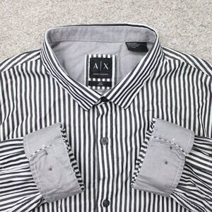 A/X Armani Exchange Shirt Mens XL Black/White Striped Cotton Long Sleeve Button